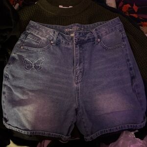 Blue Asphalt Embroidered Jean Shorts